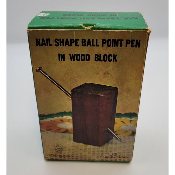 Vtg Paperweight Pen Holder Long Nail Shape Ball Point Pen in Wood Block Prince - Picture 14 of 16